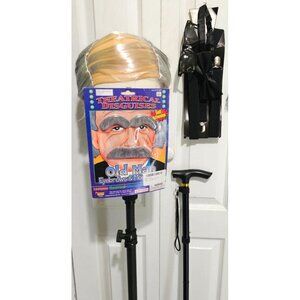 Old Man Costume Combover Wig Eyebrows Mustache Suspenders Glasses Cane Grandpa